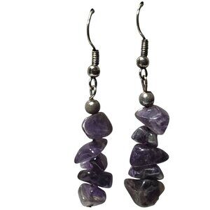 Amethyst Chip Bead Dangle Earrings Protection Health Love Purple Jewelry Women
